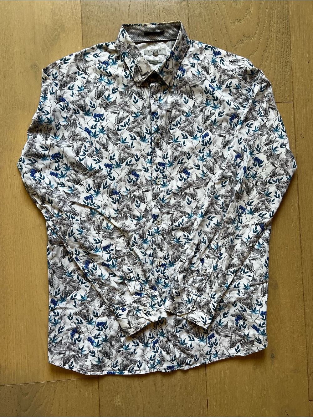 Ted Baker London THEFERN Floral Fern Button Down Shirt Cotton Size 4 Large